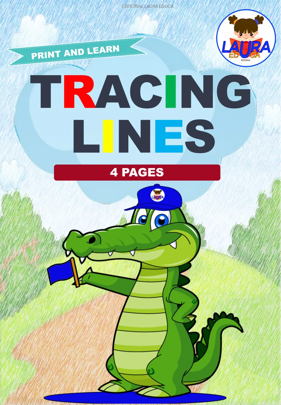 Cover of the tracing practice resource, labeled 'Print and Learn', 'Tracing Lines', and '4 Pages'