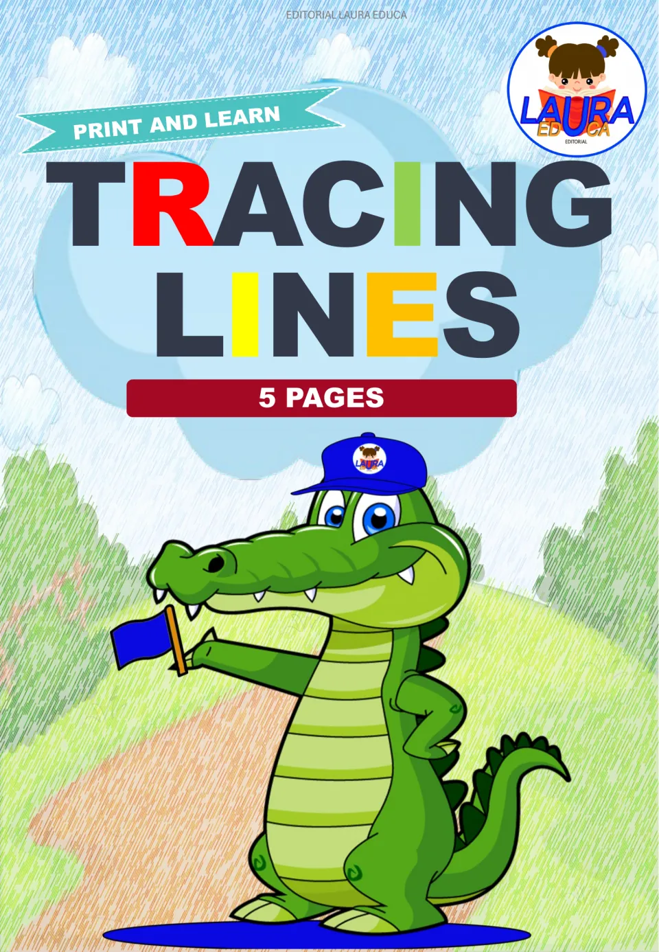 Cover of the tracing practice resource labeled 'Print and Learn,' 'Tracing Lines,' and '5 Pages'.