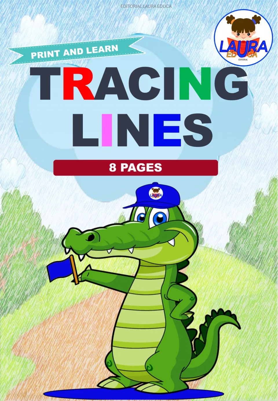 Cover of the tracing practice resource, labeled 'Print and Learn', 'Tracing Lines', and '8 Pages'