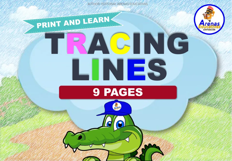 Cover of the animal tracing resource, labeled 'Print and Learn', 'Tracing Lines', and '9 Pages'