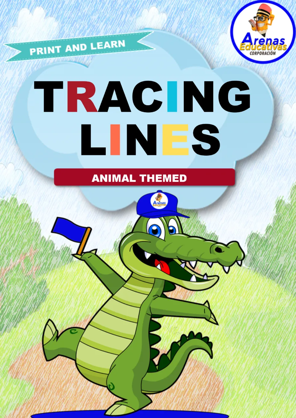 Cover of the animal tracing resource featuring the words 'Tracing Lines,' 'Animal Themed,' and 'Print and Learn'