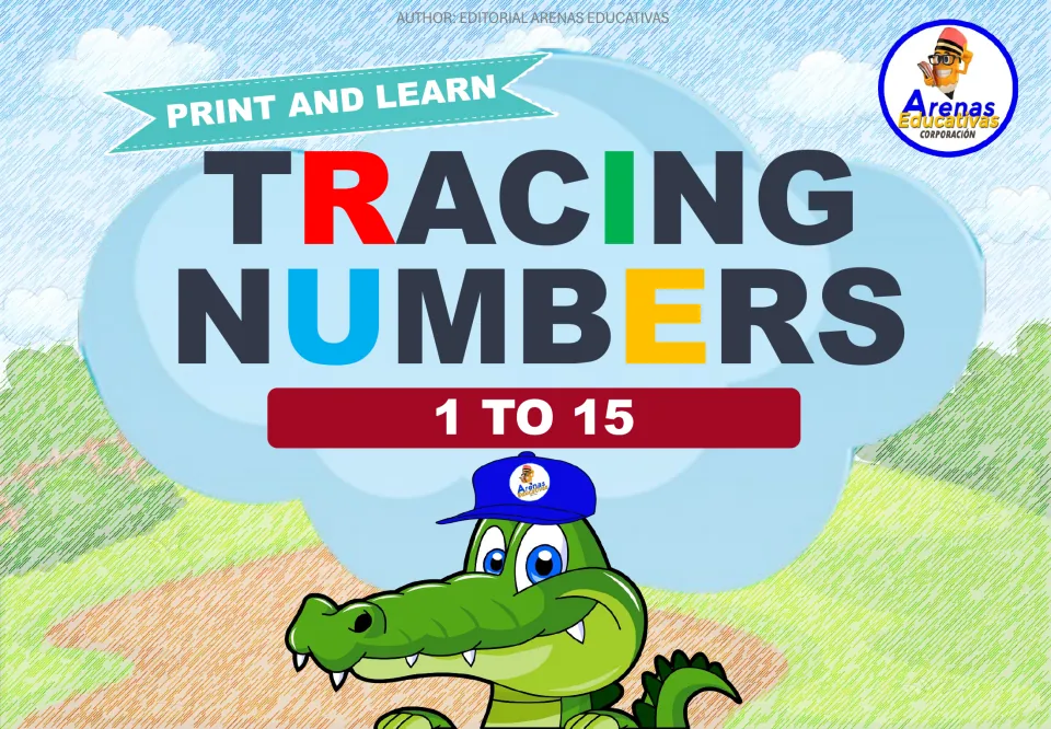 Cover of the number-tracing resource, labeled 'Print and Learn' and 'Tracing Numbers' with the range 1 to 15
