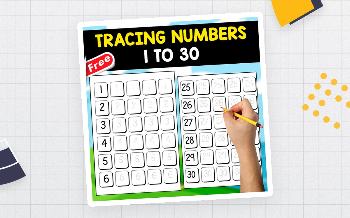 TRACING NUMBERS | 1 TO 30 preview: Cover page titled "TRACING NUMBERS 1 TO 30"