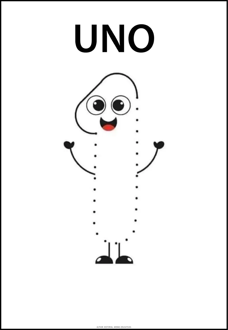 Number-tracing practice page for 1, labeled 'UNO' (one), featuring a large numeral with dots to trace