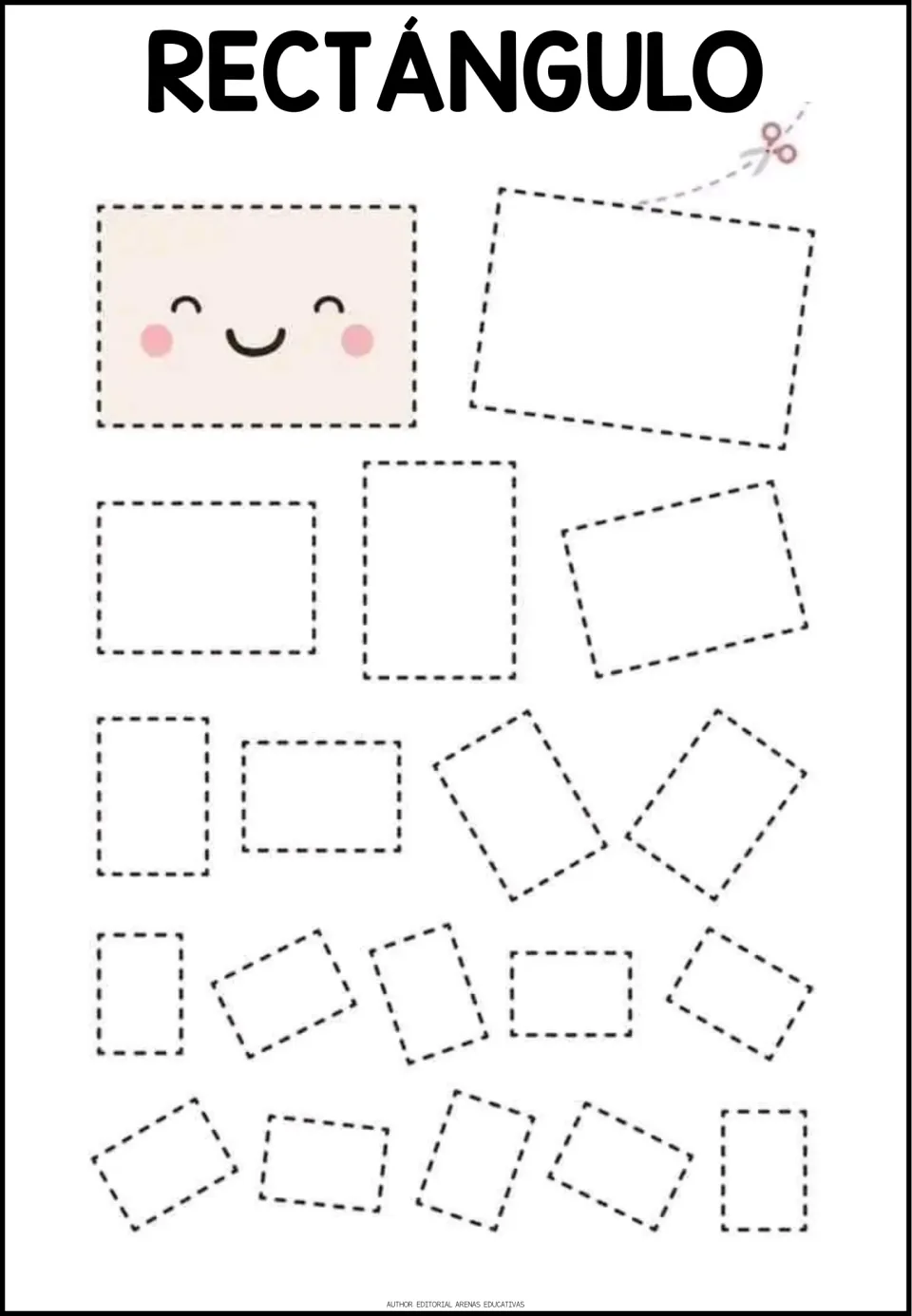 Spanish shape-tracing worksheet titled 'RECTÁNGULO' (rectangle), featuring rectangles in different sizes