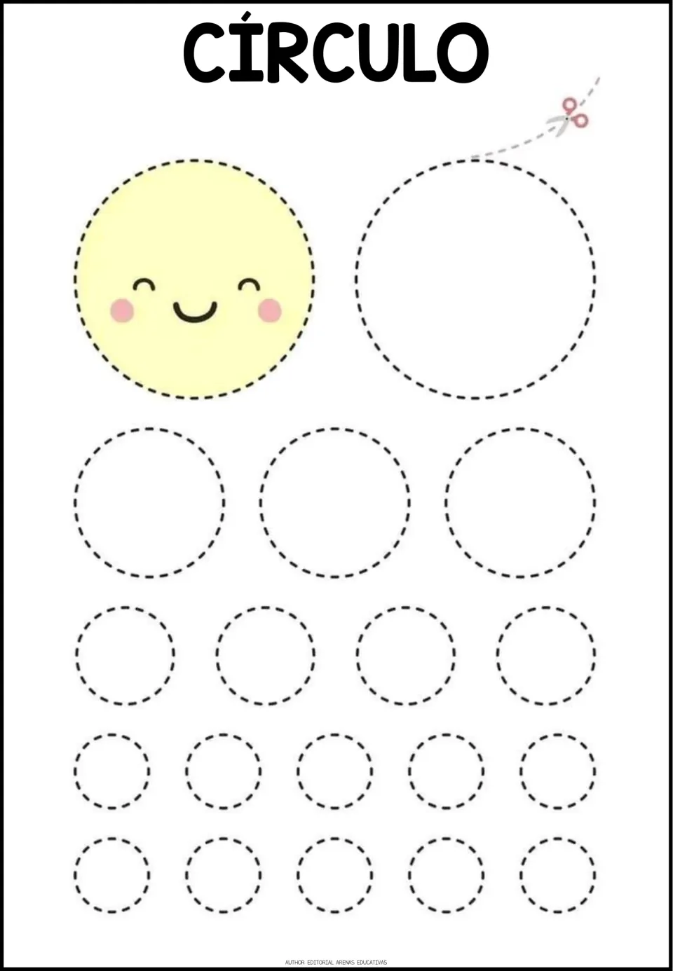 Spanish shape-tracing worksheet titled 'CÍRCULO' (circle), featuring circles from large to small