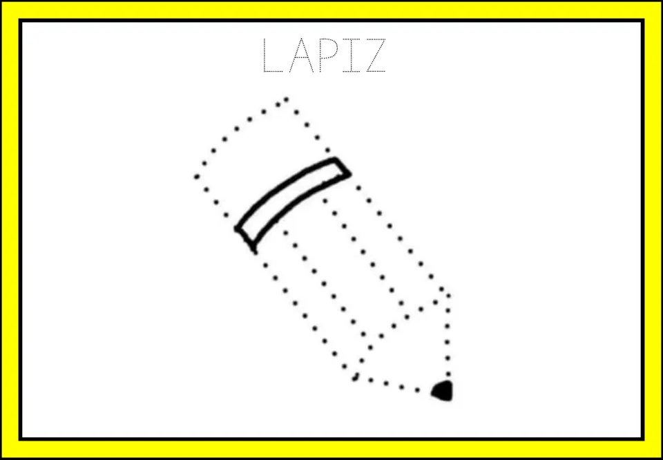 LAPIZ (pencil): students trace the dotted Spanish word and follow the dotted lines to finish a pencil drawing