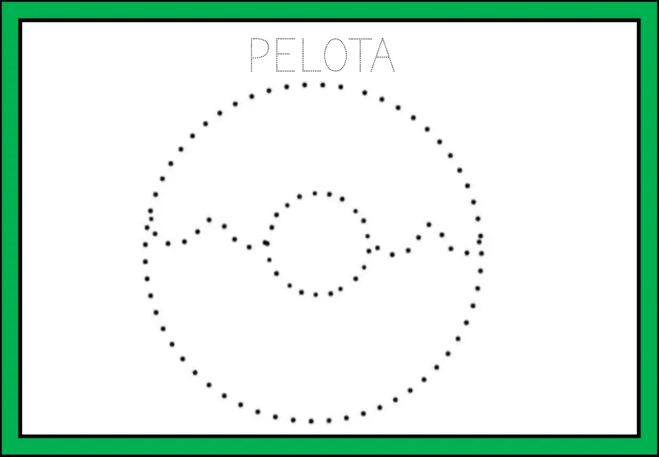 PELOTA (ball): students trace the dotted word and the dotted circle and wavy stripe forming a ball