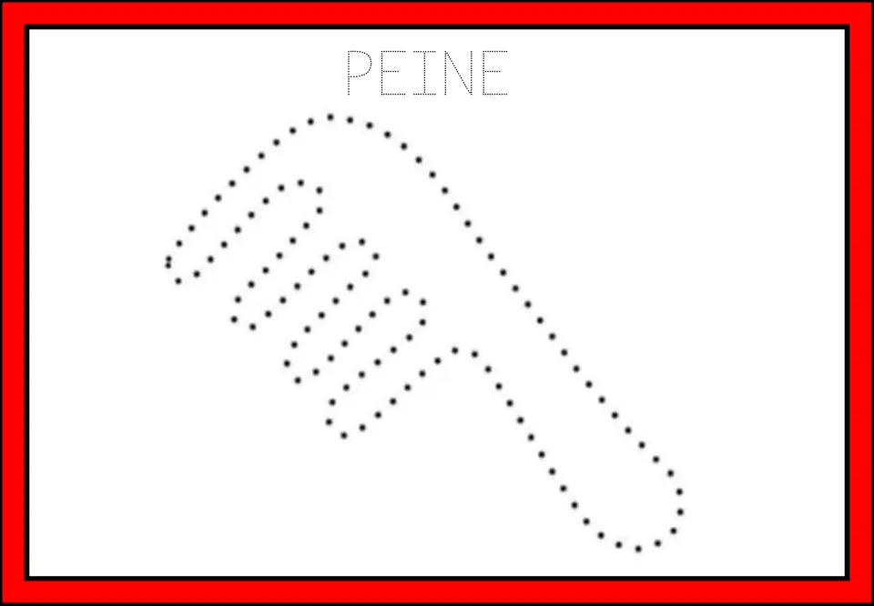 PEINE (comb): students trace the dotted Spanish word and the dotted outline of a comb with its teeth