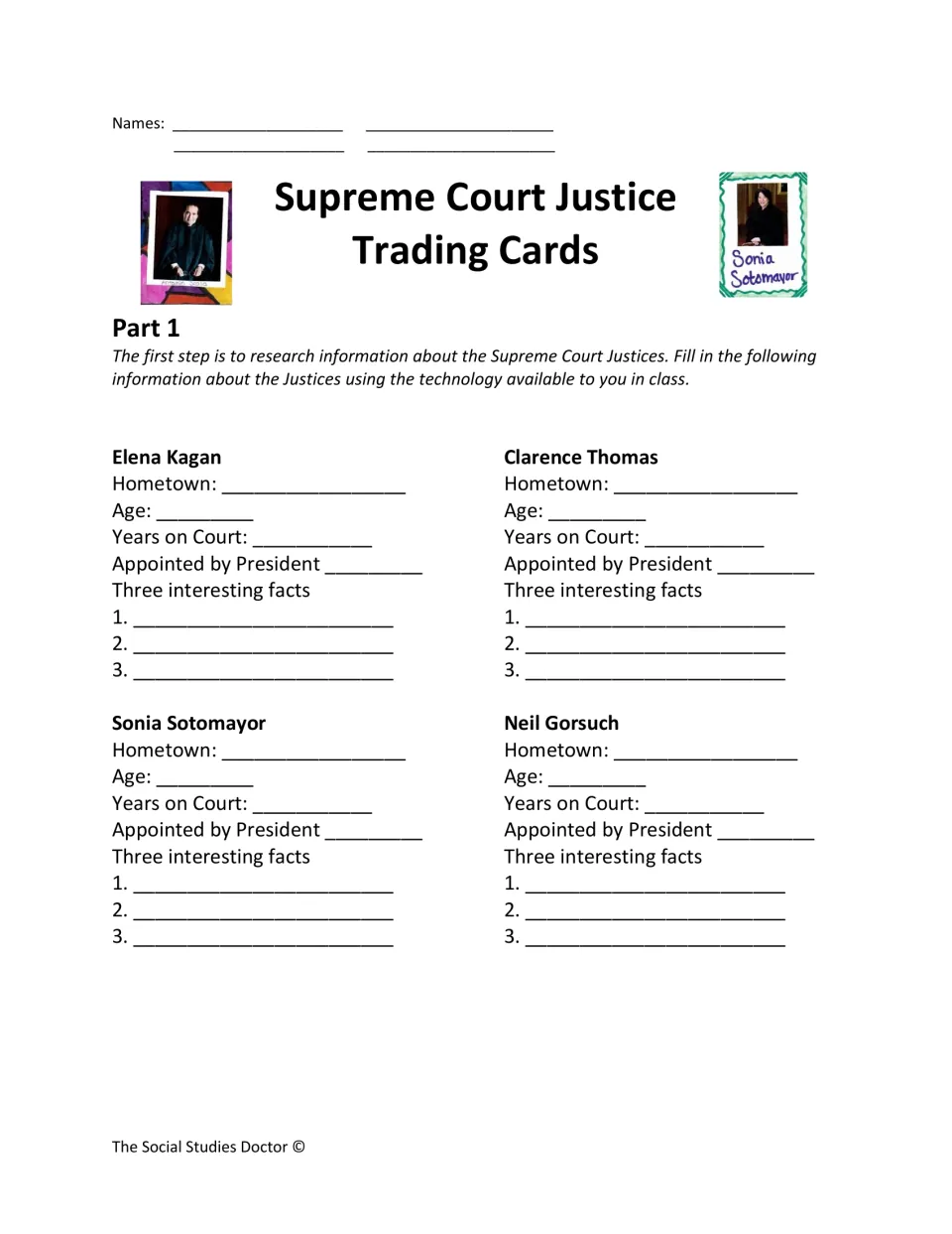Justice research, Part 1: students note hometown, age, years on court, appointing president and 3 facts for 4 justices