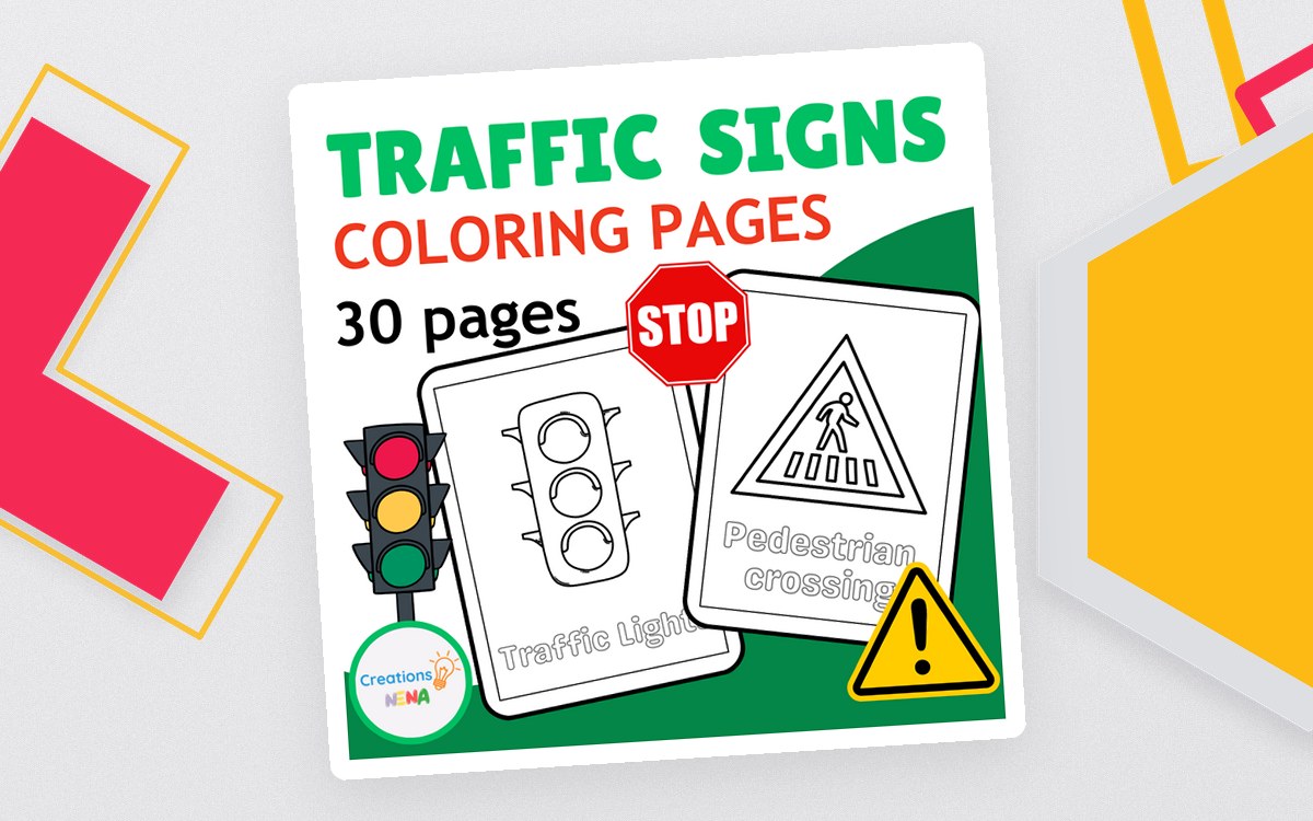 Traffic Signs Coloring Pages – Road Safety preview: Labeled traffic-themed coloring designs