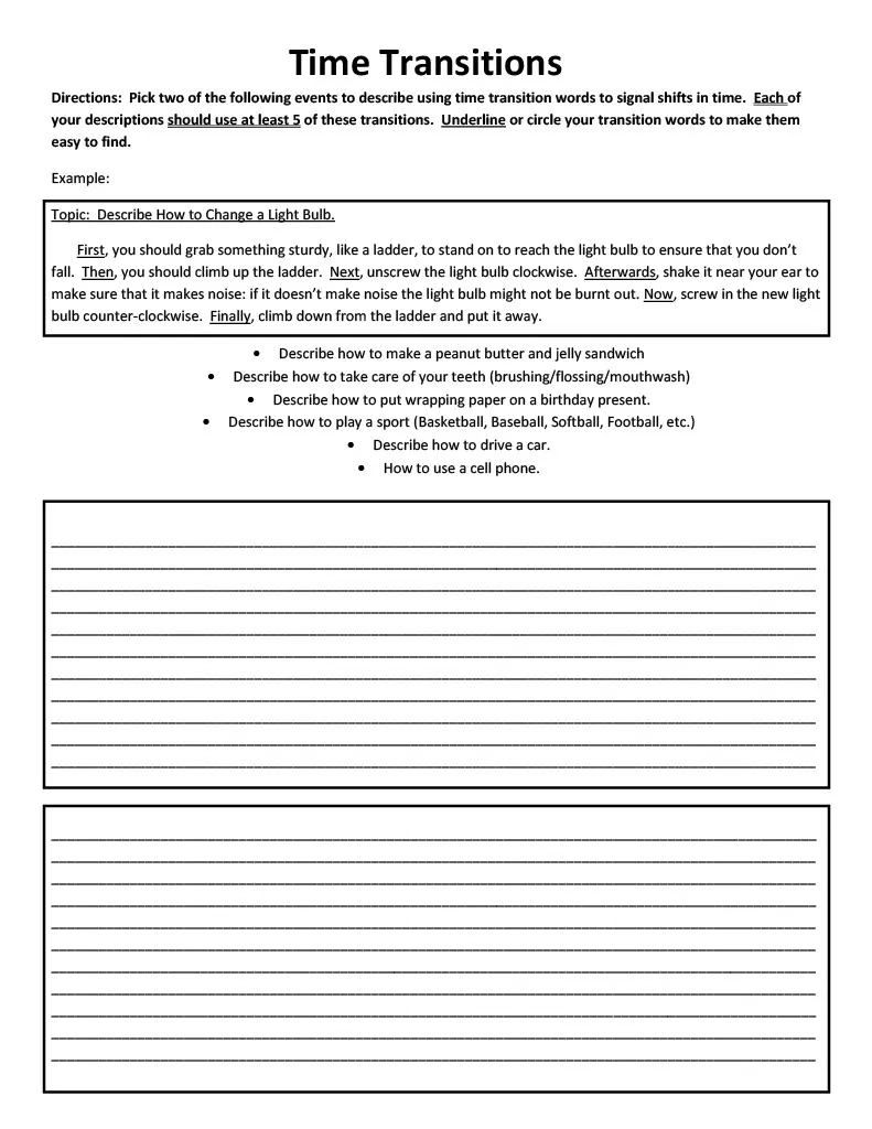 Transitions Practice Worksheets – cover