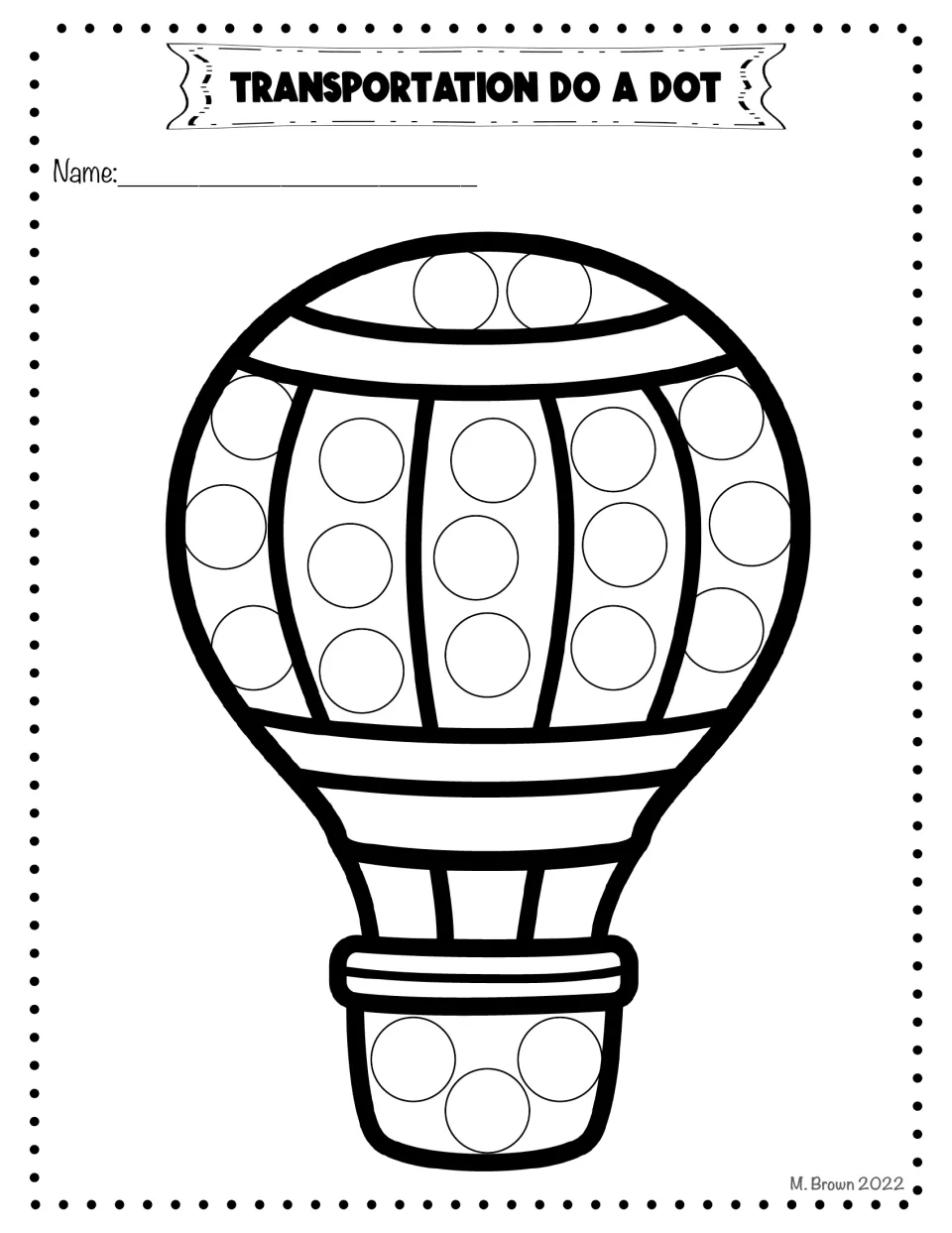 Second hot air balloon: students dot three circles down each vertical panel, two at the top and three on the basket