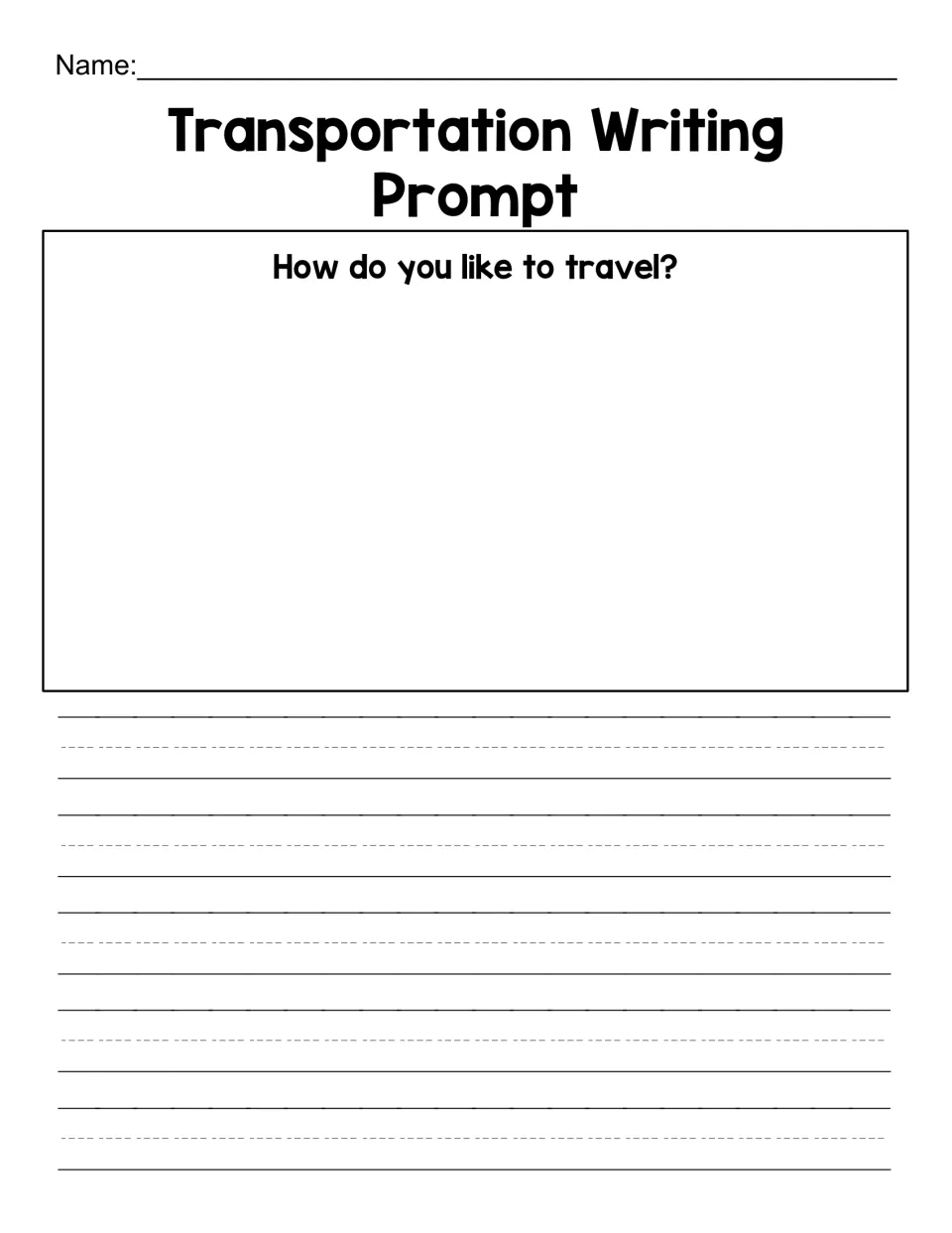 Travel writing prompt asking How do you like to travel? Students draw their favorite way to travel, then write about it
