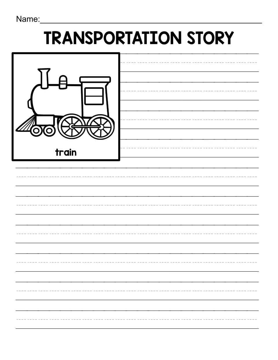 Train story: students use the labeled steam engine drawing as a starting point for an original piece of fiction