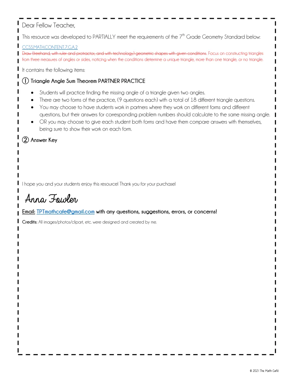 Teacher note: lists the partner practice with two 9-question forms, how to pair students, and an answer key