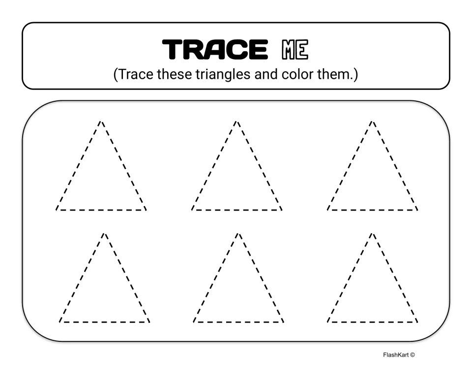 Trace Me: students trace six dotted-line triangles and then color them in to practise forming the triangle shape