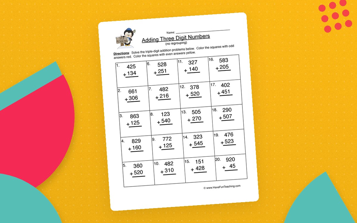 Triple Digit Addition No Regrouping Worksheet teaching resource preview