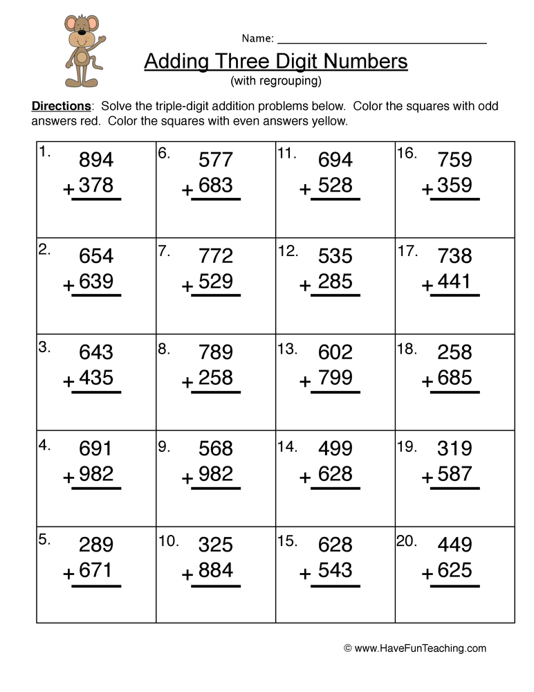Triple Digit Number Addition Regroup Worksheet teaching resource preview
