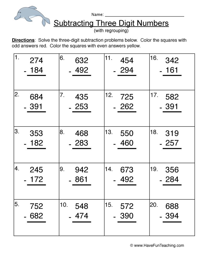 Triple Digit Number Subtraction Regroup Worksheet teaching resource preview