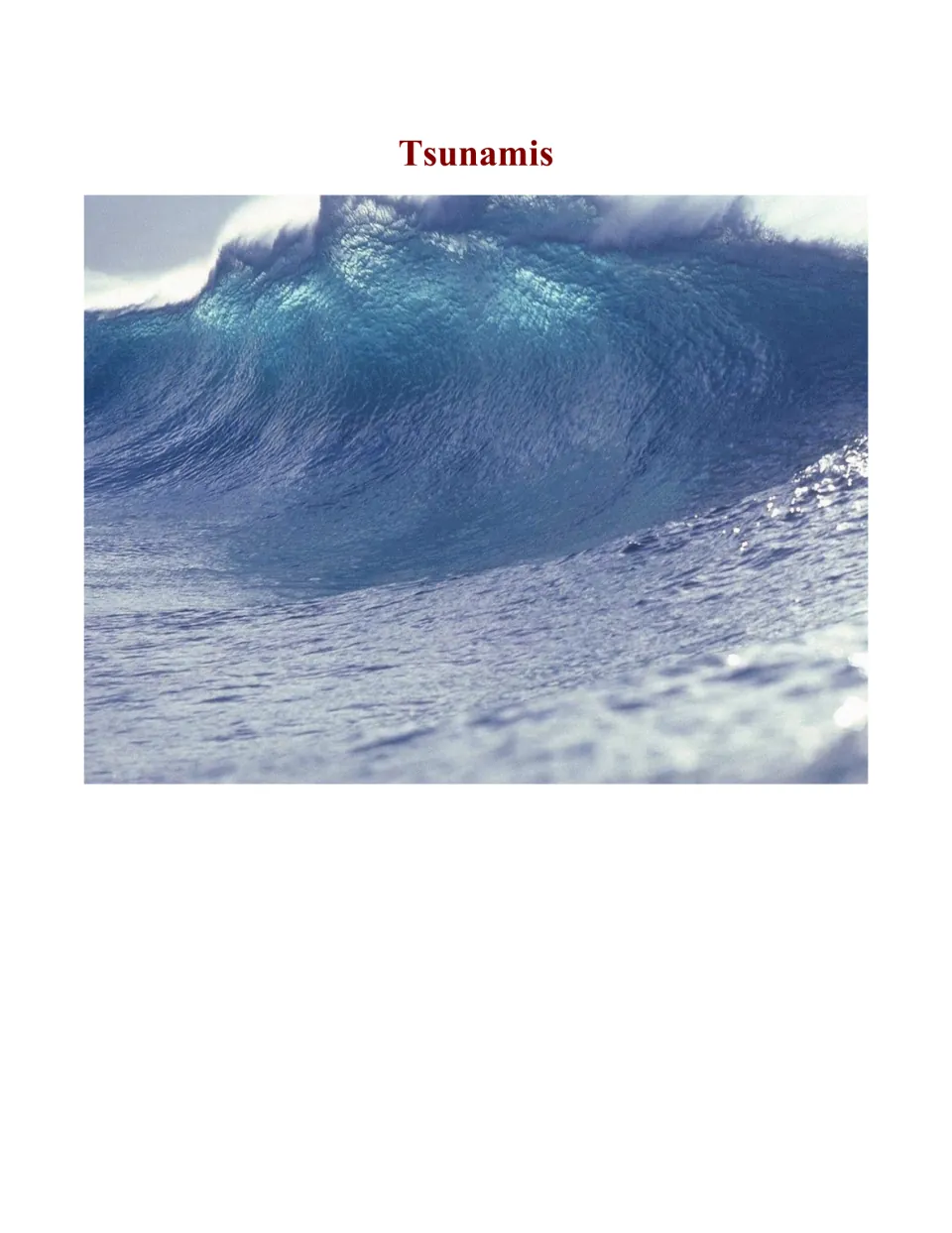 Cover of the science reading packet, titled 'Tsunamis,' featuring a large photograph of an ocean wave