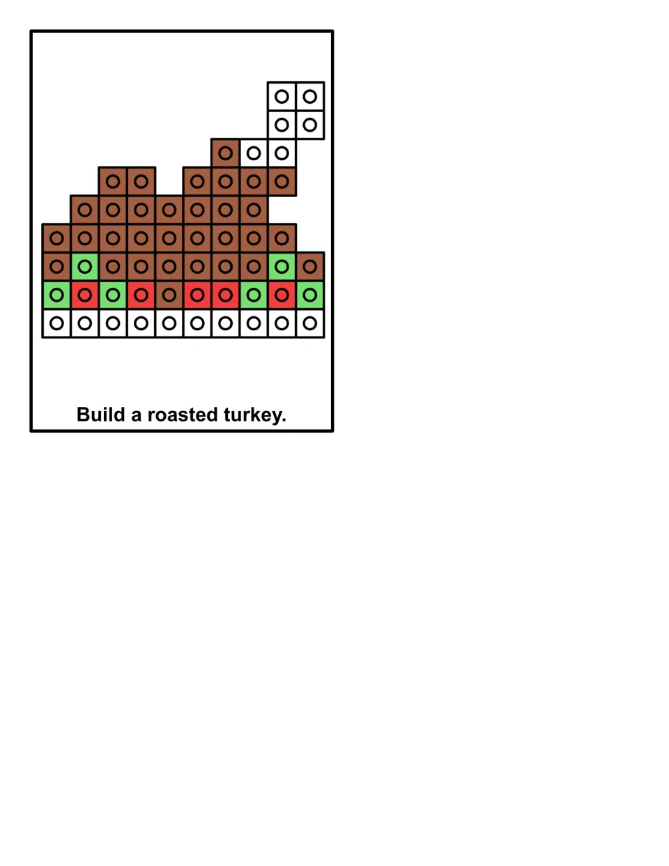 Build a roasted turkey card: students copy a brown, white, green and red cube picture, matching each cube's color