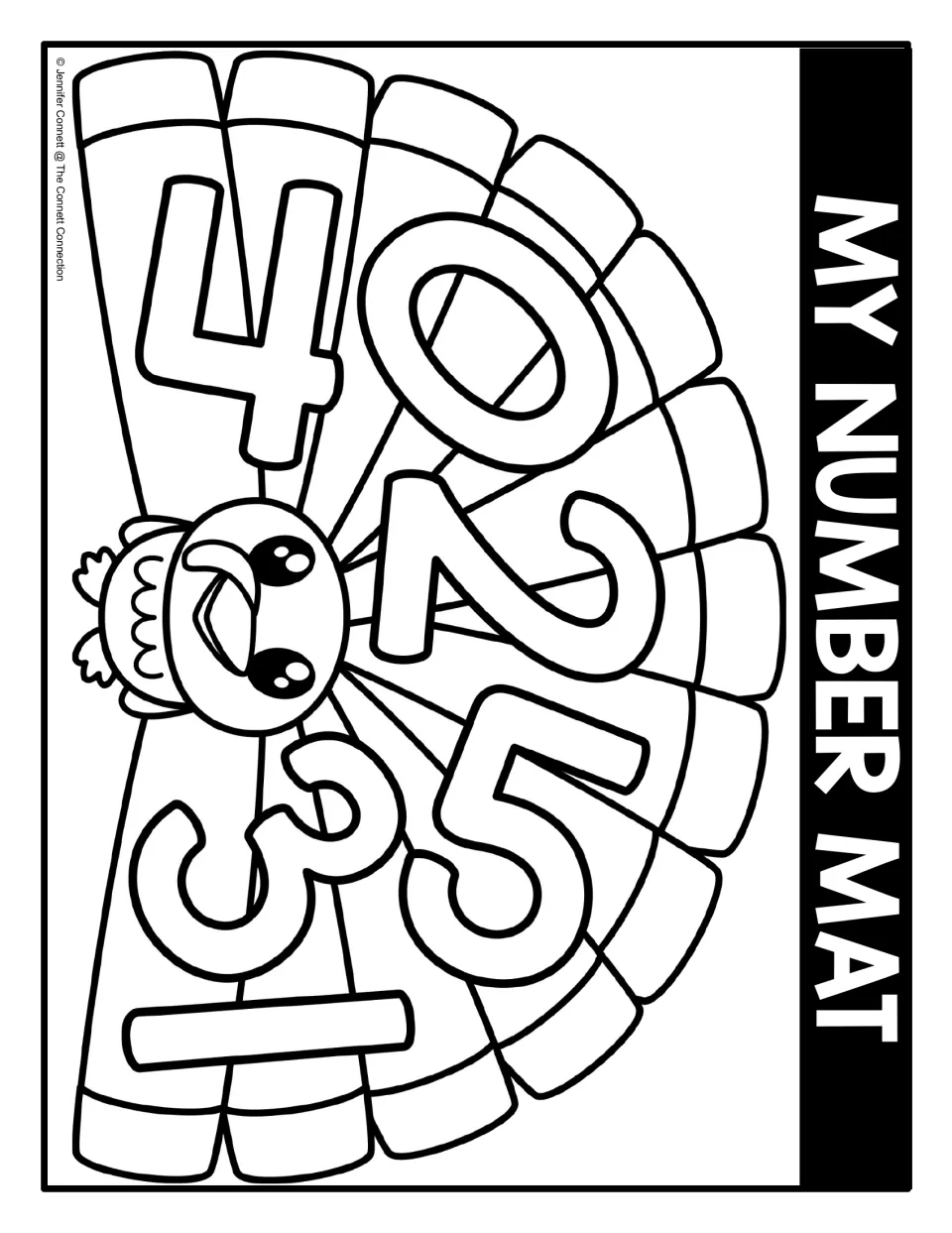 Numerals 0 to 5, black-and-white version: students spot each number on the outlined turkey's tail feathers