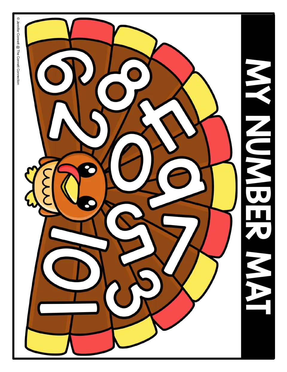 Number recognition 0-10: students seek numerals 0 through 10 scattered and rotated across a color turkey's tail feathers