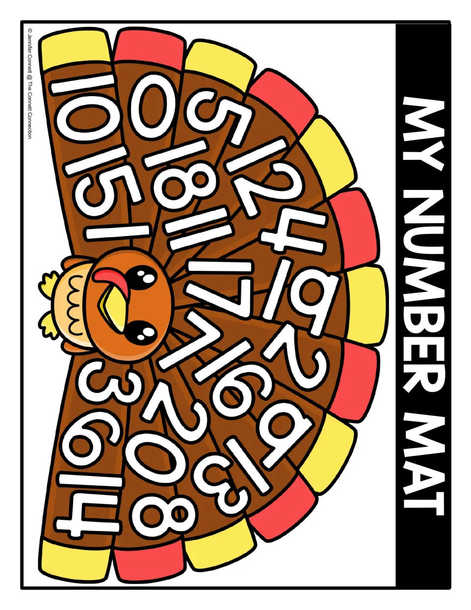 Number recognition to 20: students search a crowded color turkey tail for numerals 0 through 20 printed at many angles