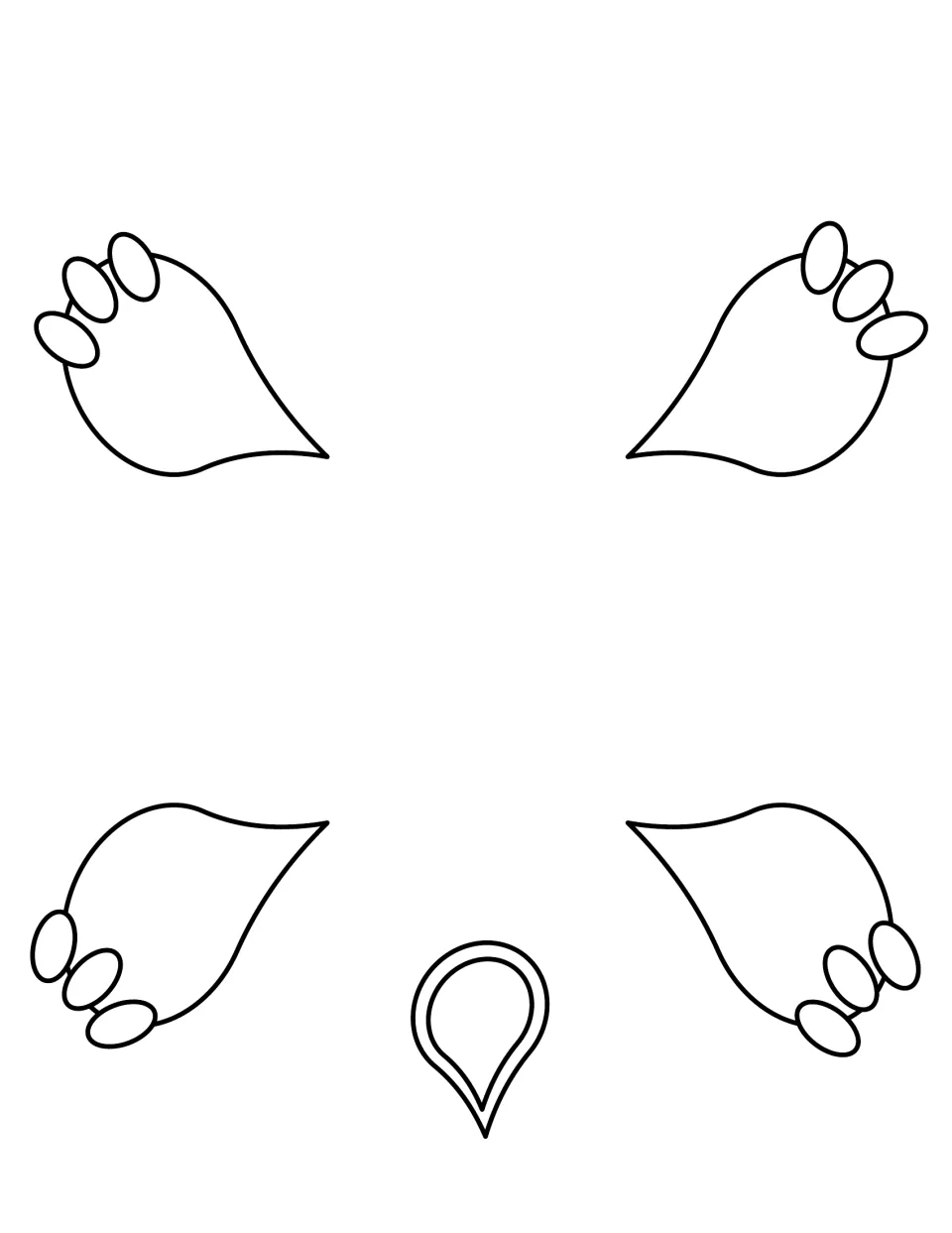 Turtle legs and tail cut-out pieces: four outlined flippers with toes and one tail for students to color, cut and attach