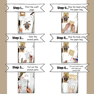 Turtle | Paper Bag Puppet | Printable Craft – sample page 4