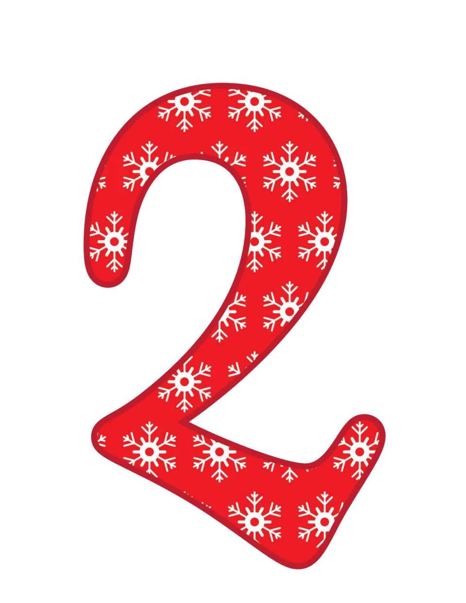 Christmas number 2 printable, one of the holiday numbers for math games, projects, and classroom decorations.