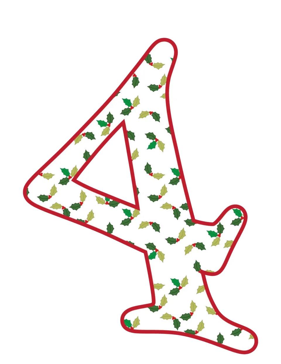 Christmas number 4 printable, one of the holiday numbers for math games, projects, and classroom decorations.