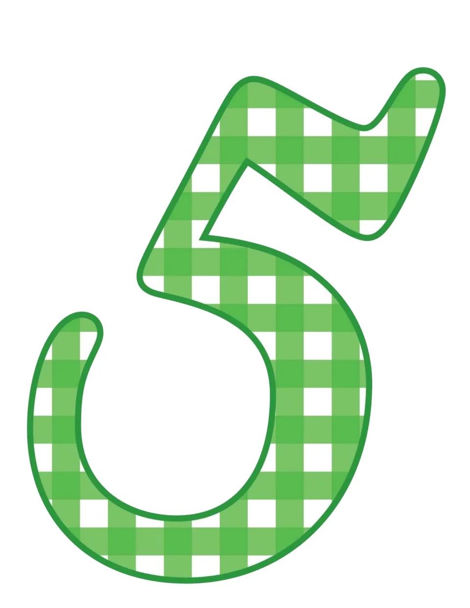 Christmas number 5 printable, one of the holiday numbers for math games, projects, and classroom decorations.