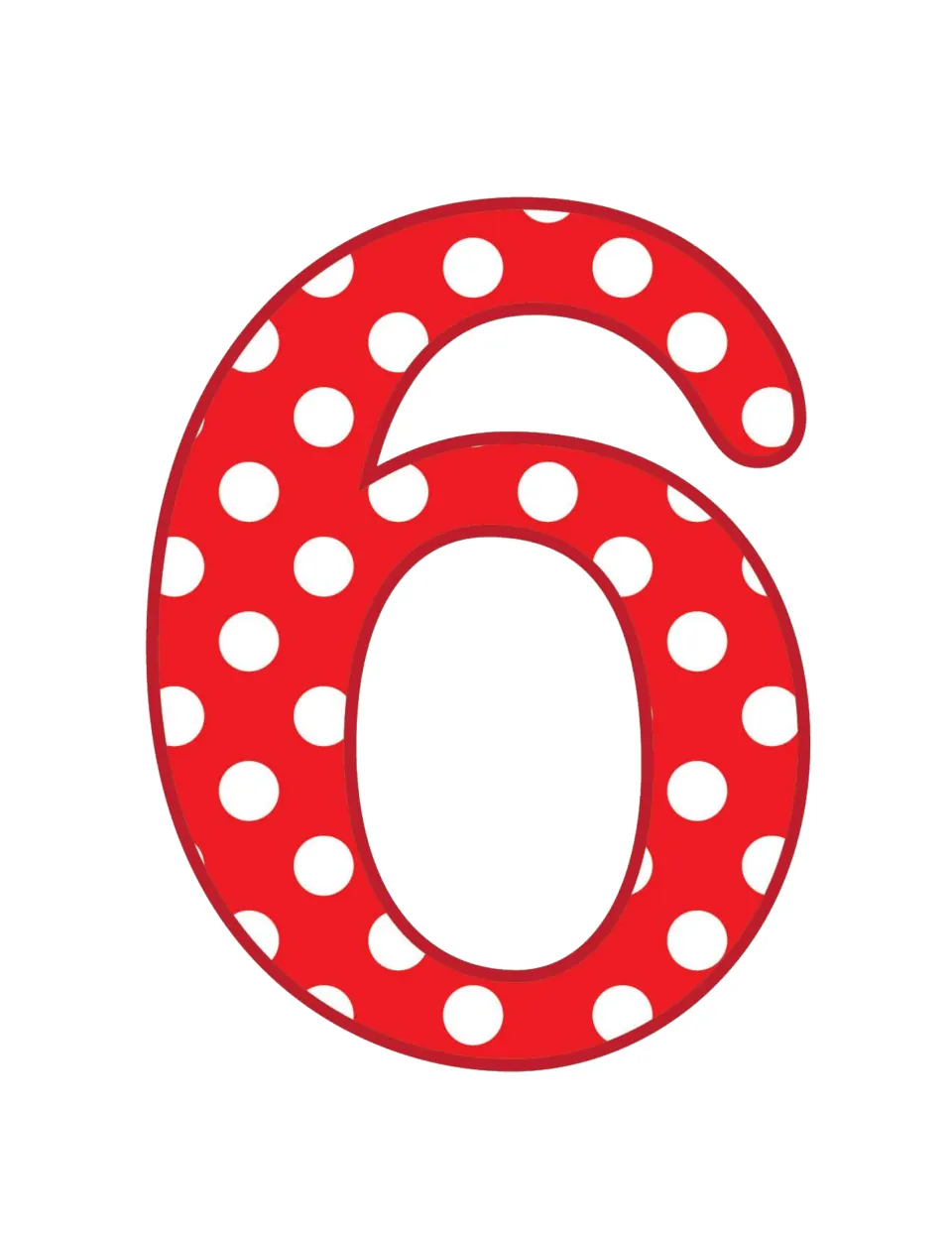 Christmas number 6 printable, one of the holiday numbers for math games, projects, and classroom decorations.