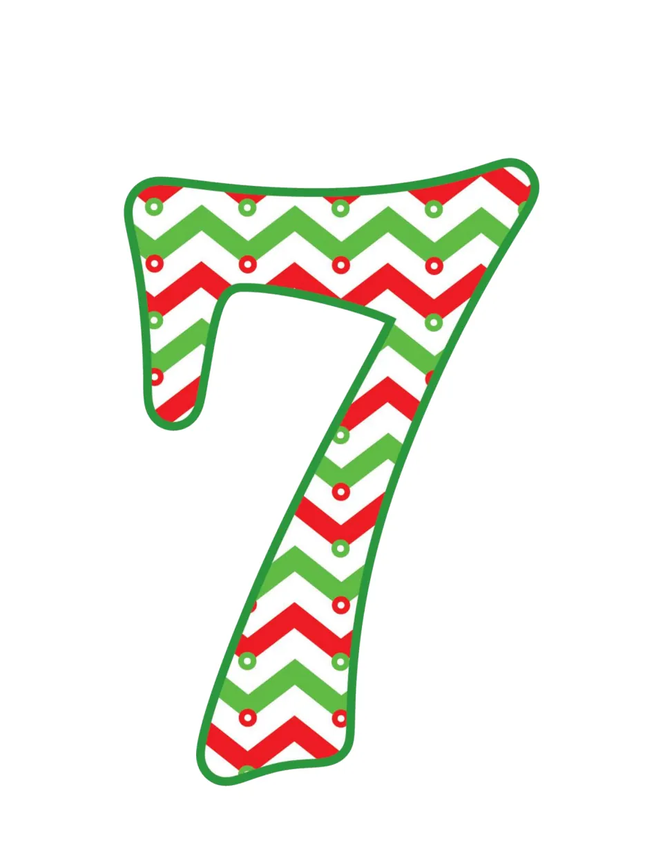 Christmas number 7 printable, one of the holiday numbers for math games, projects, and classroom decorations.