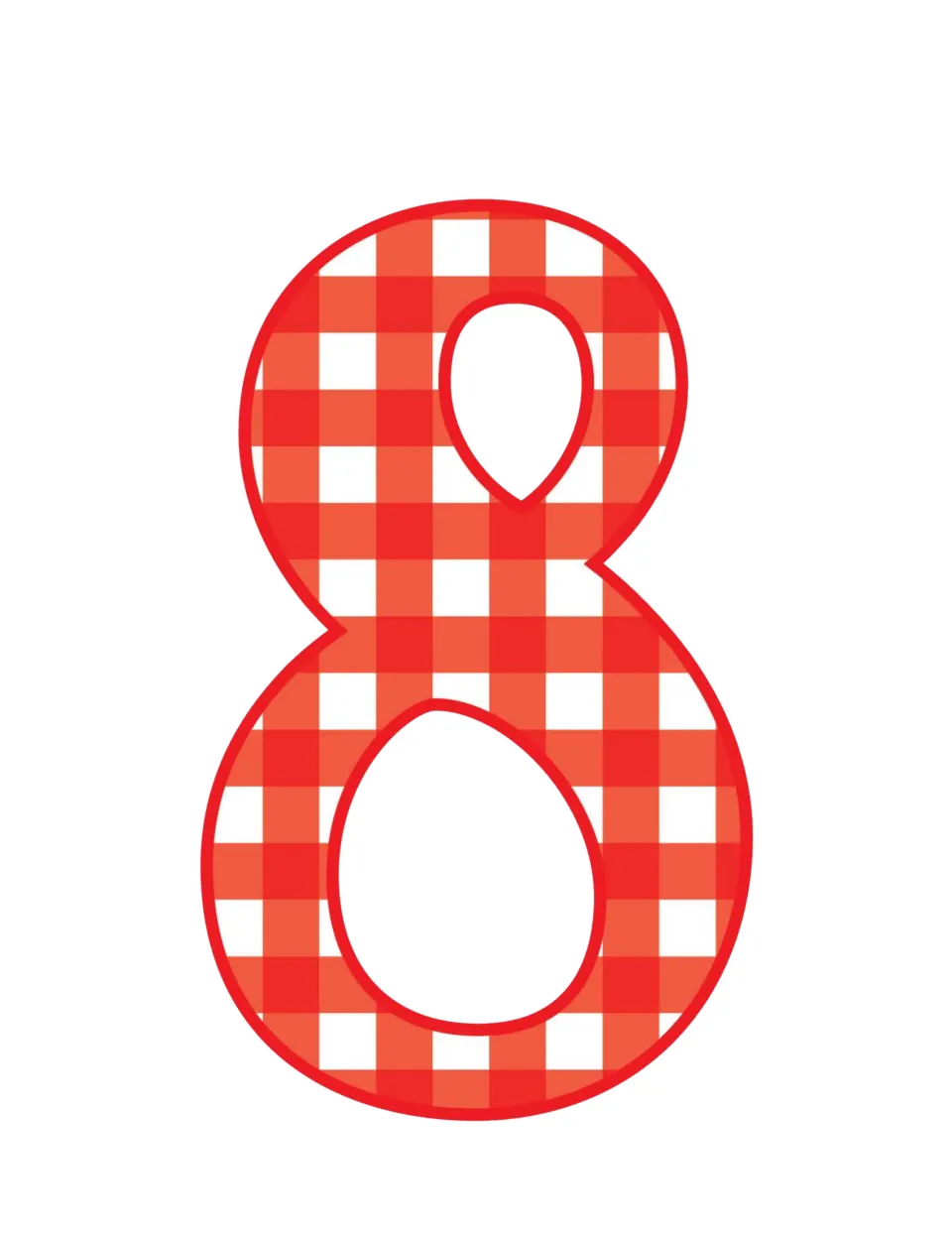 Christmas number 8 printable, one of the holiday numbers for math games, projects, and classroom decorations.