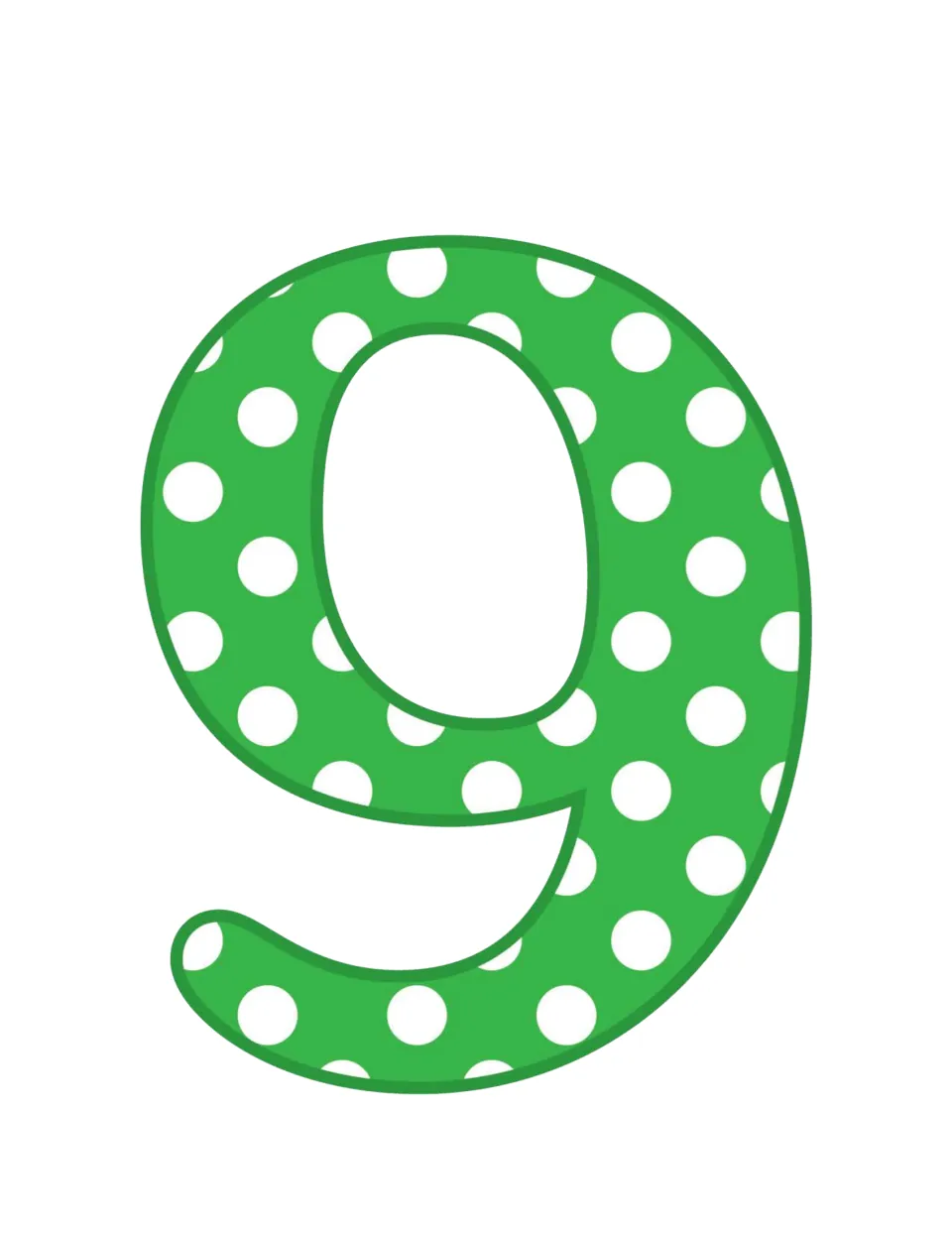 Christmas number 9 printable, one of the holiday numbers for math games, projects, and classroom decorations.