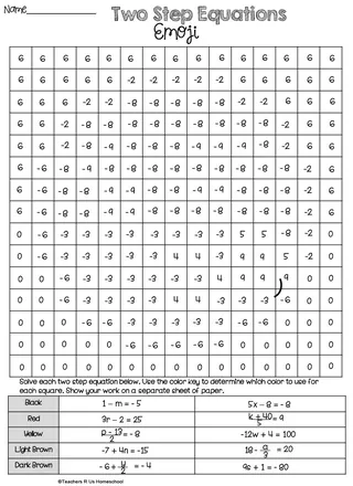 Two Step Equations Emoji Math Activity – sample page 2