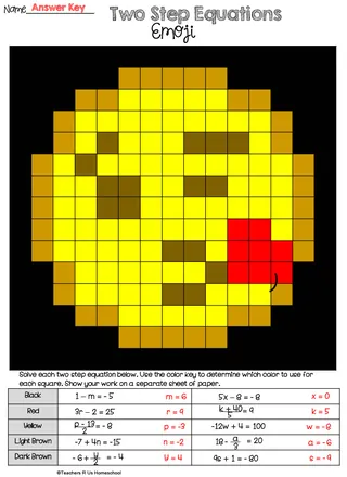 Two Step Equations Emoji Math Activity – sample page 3