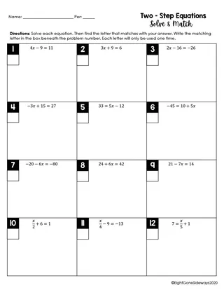 Two Step Equations Worksheets With Answers – sample page 2