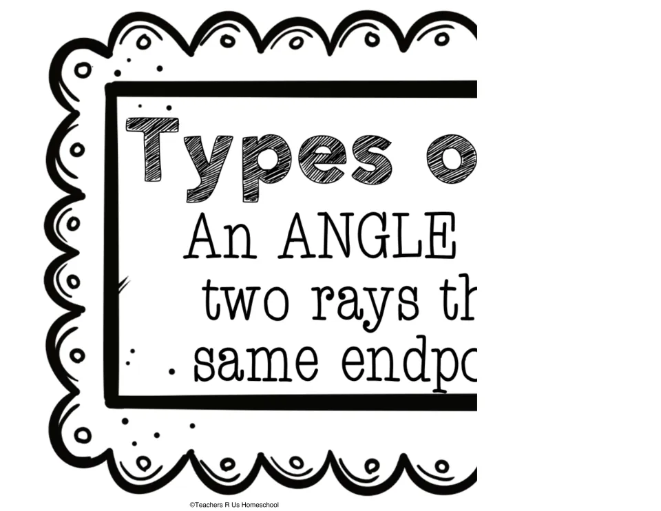 Left half of the title banner cut-out piece: Types of Angles heading and the start of the definition of an angle