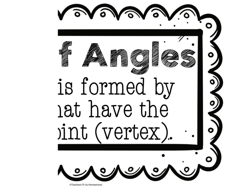 Right half of the title banner cut-out piece, finishing the definition: an angle is two rays sharing an endpoint (vertex)