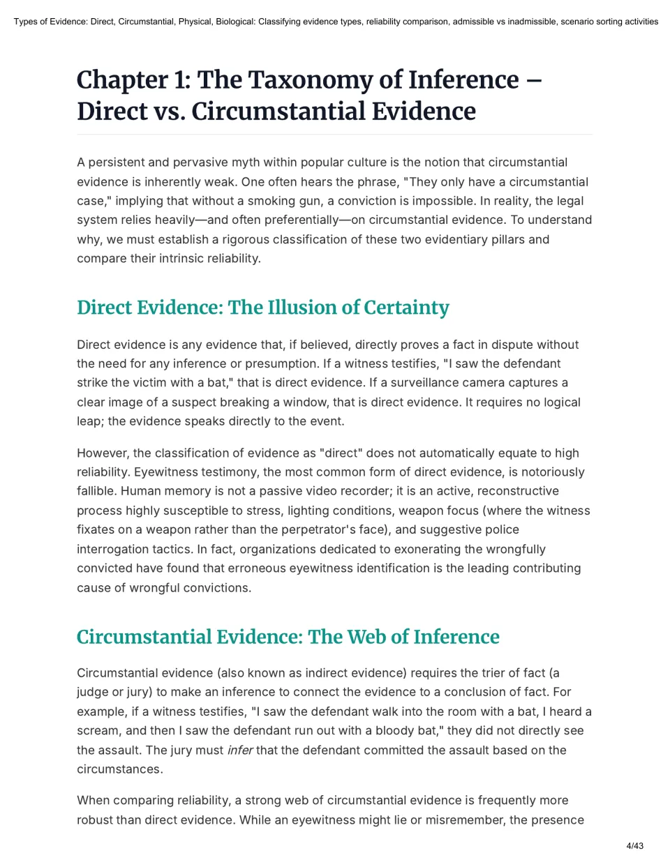 Direct vs. circumstantial evidence reading: students learn each definition and compare eyewitness with inference