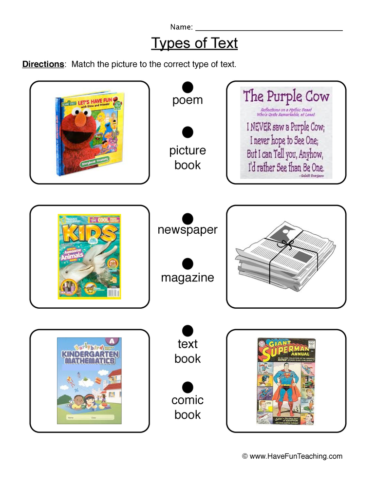 Types of Text Worksheet teaching resource preview
