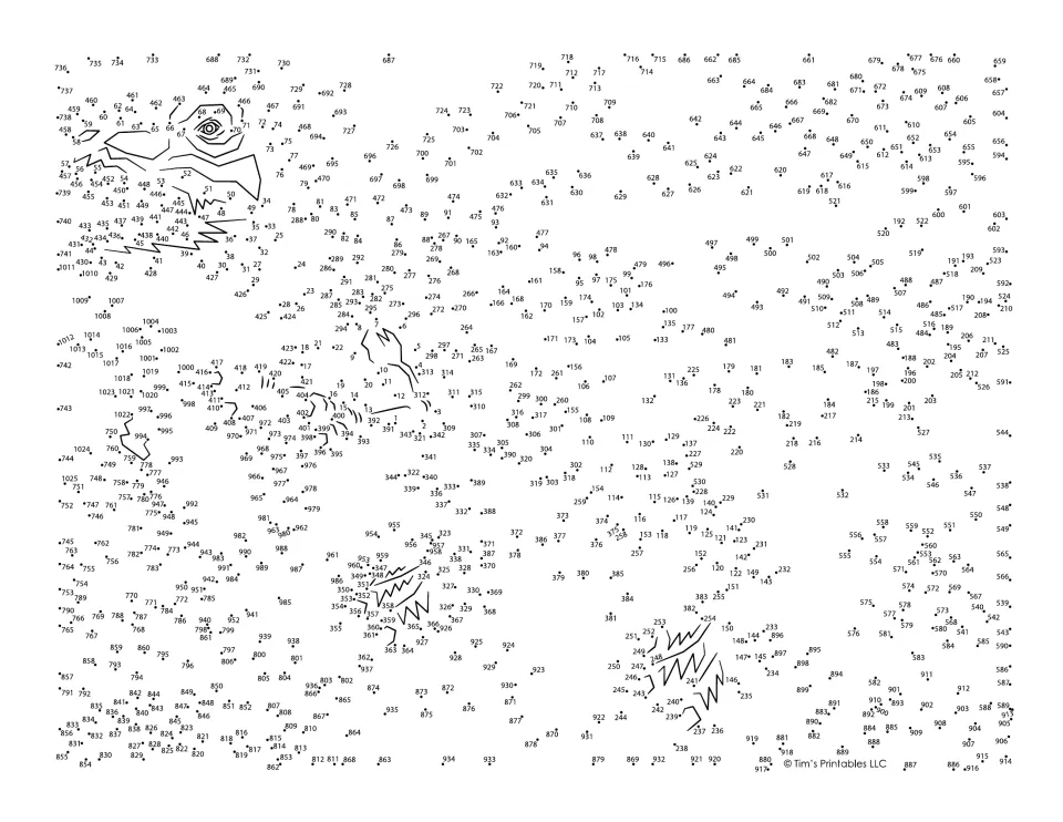 T. rex dot-to-dot puzzle: students join more than 1,000 numbered dots in order to reveal an open-jawed dinosaur and its claws