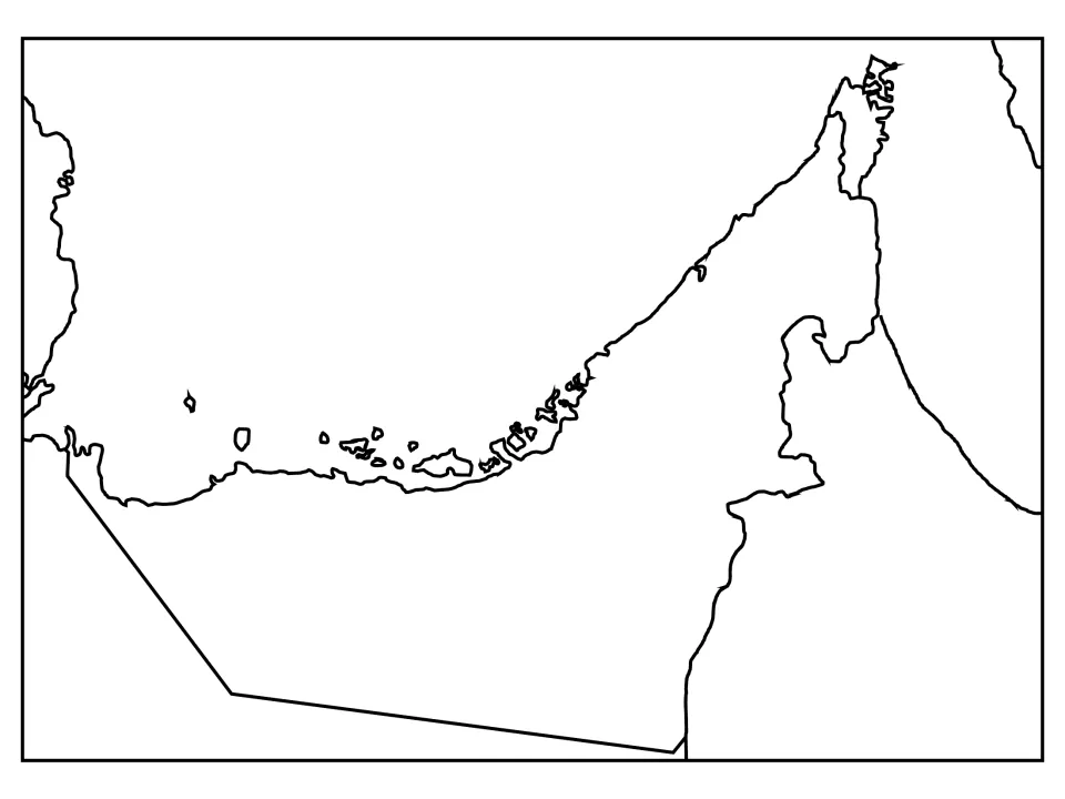 Blank regional map of the UAE and its neighbours: students label countries, borders and the gulf coastline