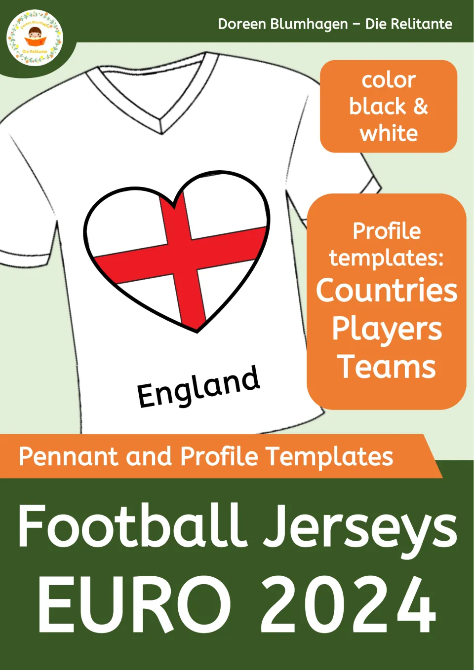 Football Jerseys EURO 2024 cover: pennant and profile templates for countries, players and teams, in color and black & white