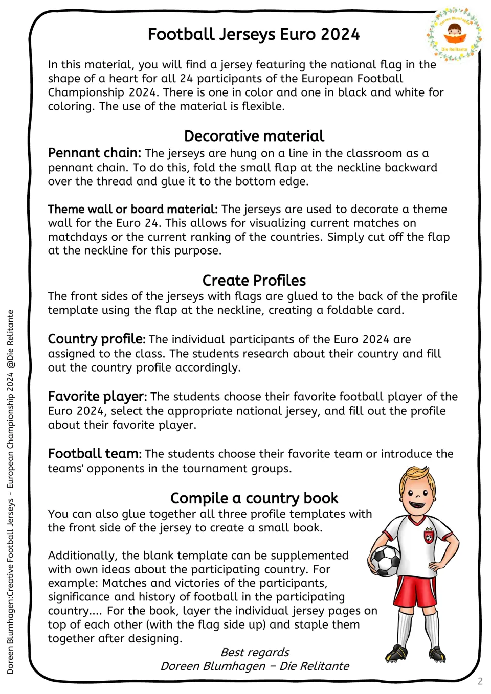 Teacher guide: use the 24 heart-flag jerseys as a pennant chain, theme wall, country or player profiles, or a stapled book
