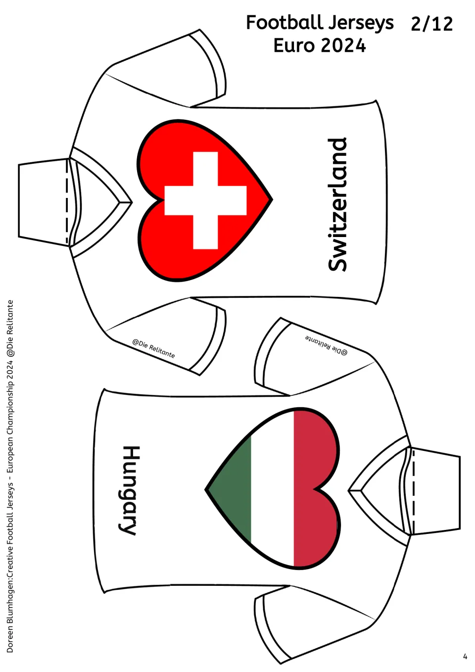 Switzerland and Hungary jerseys, sheet 2/12: cut-out shirts showing the Swiss white cross and Hungary's red, white and green